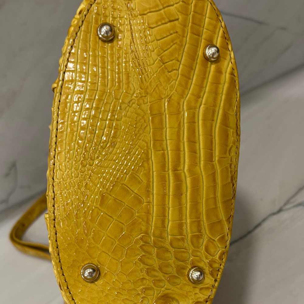 Brahmin Yellow Croc-Embossed Tote with Tortoiseshell Ring Handles - Picture 6 of 7